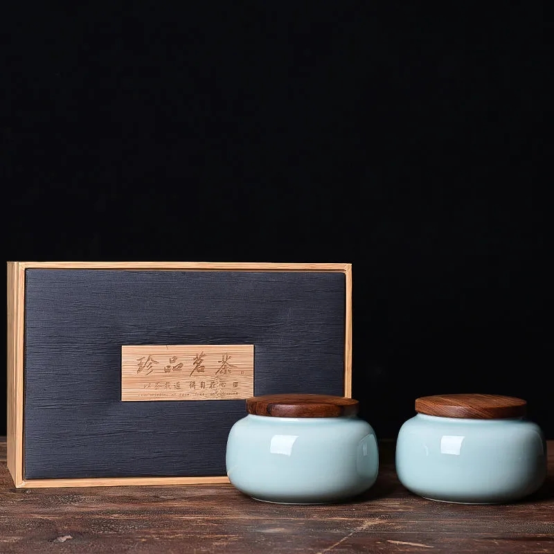 上海陶瓷密封罐碧螺春绿茶大红袍木盖茶罐